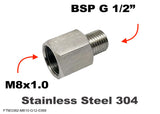 M8x1.0 Female to BSP G 1/2" Male Stainless Sensor Adaptor Fittings Conversion