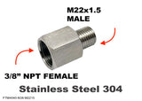 3/8" NPT FEMALE to M22x1.5 MALE Stainless Sensor Adaptor Fittings Conversion