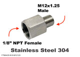 1/8" NPT FEMALE to M12x1.25 MALE Stainless Sensor Adaptor Fittings Conversion