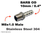 M8x1.0 Male to BARB OD 10mm / 0.4" Stainless Tail Adaptor Hose Connector