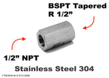 1/2" NPT Female to BSPT Tapered R 1/2" Female Stainless Sensor Adaptor Fittings