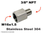 M16x1.5 Female to 3/8" NPT Male Stainless Sensor Adaptor Fittings Conversion