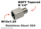 M12x1.25 Female to BSPT Tapered R 1/4" Male Stainless Sensor Adaptor Fittings