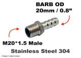 M20*1.5 MALE to BARB OD 20mm / 0.8"  Stainless Tail Adaptor Hose