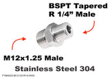 M12x1.25 Male to BSPT Tapered R 1/4" Stainless Sensor Adaptor Fitting Conversion