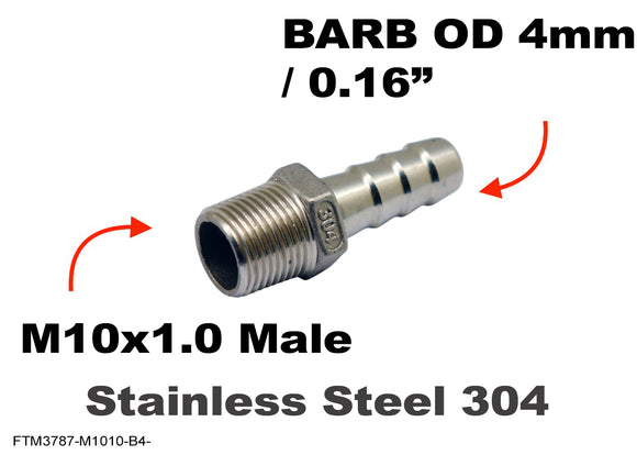 M10x1.0 Male to BARB OD 4mm / 0.16
