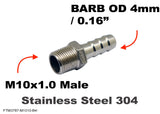 M10x1.0 Male to BARB OD 4mm / 0.16" Stainless Tail Adaptor Hose Connector