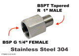 BSP G 1/4" FEMALE to BSPT Tapered R  1" MALE Stainless Sensor Adaptor Fittings