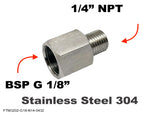 BSP G 1/8" Female to 1/4" NPT Male Stainless Sensor Adaptor Fittings Conversion
