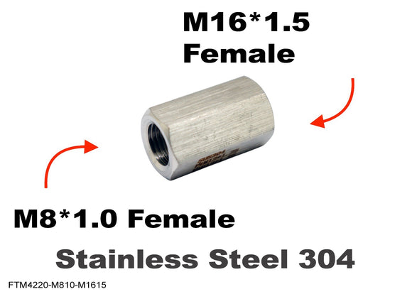 M8*1.0 FEMALE to M16*1.5 FEMALE Stainless Sensor Adaptor Fittings Conversion