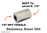 1/8" NPT FEMALE to BSPT R  1/4" FEMALE Stainless Sensor Adaptor Fittings