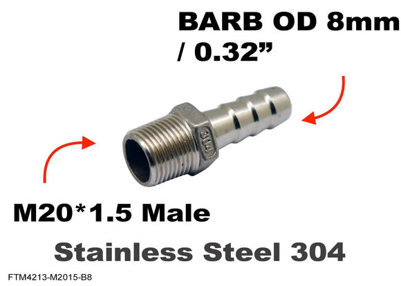 M20*1.5 MALE to BARB OD 8mm / 0.32