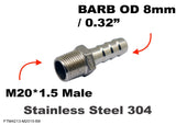 M20*1.5 MALE to BARB OD 8mm / 0.32"  Stainless Tail Adaptor Hose