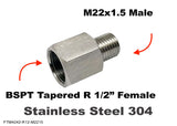 BSPT Tapered R 1/2" Female to M22x1.5 Male Stainless Sensor Adaptor Fittings