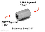 Autobahn88 BSPT (R) 1/2" Female to BSPT (R) 1/4" Female 304 Stainless Steel Female Coupler Fitting - Main Fitting with Dimensions & Specifications