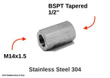 Autobahn88 M14x1.5 Female to BSPT (R) 1/2" Female 304 Stainless Steel Female Coupler Fitting - Main Fitting with Dimensions & Specifications