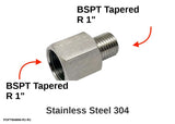 Autobahn88 BSPT (R) 1" Female to BSPT (R) 1" Male 304 Stainless Steel Sensor Adapter Fitting - Main Fitting with Dimensions & Specifications