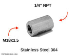 Autobahn88 M18x1.5 Female to 1/4" NPT Female 304 Stainless Steel Female Coupler Fitting - Main Fitting with Dimensions & Specifications