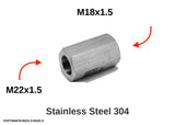Autobahn88 M22x1.5 Female to M18x1.5 Female 304 Stainless Steel Female Coupler Fitting - Main Fitting with Dimensions & Specifications