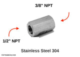 Autobahn88 1/2" NPT Female to 3/8" NPT Female 304 Stainless Steel Female Coupler Fitting - Main Fitting with Dimensions & Specifications