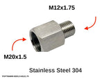 Autobahn88 M20x1.5 Female to M12x1.75 Male 304 Stainless Steel Sensor Adapter Fitting - Main Fitting with Dimensions & Specifications