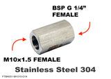 M10x1.5 FEMALE to BSP G 1/4" FEMALE Stainless Sensor Adaptor Fittings Conversion