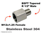 M12x1.25 Female to BSPT Tapered R 1/2" Male Stainless Sensor Adaptor Fittings