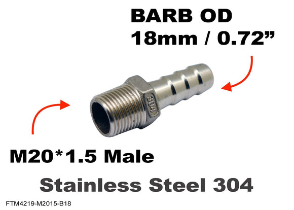 M20*1.5 MALE to BARB OD 18mm / 0.72