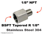 BSPT Tapered R 1/8" Female to 1/8" NPT Male Stainless Sensor Adaptor Fittings