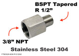 3/8" NPT Female to BSPT Tapered R 1/2" Male Stainless Sensor Adaptor Fittings