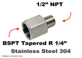 BSPT Tapered R 1/4" Female to 1/2" NPT Male Stainless Sensor Adaptor Fittings