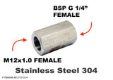 M12x1.0 FEMALE to BSP G 1/4" FEMALE Stainless Sensor Adaptor Fittings Conversion
