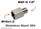M16x1.5 Female to BSP G 1/2" Male Stainless Sensor Adaptor Fittings Conversion