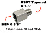 BSP G 3/8" Female to BSPT Tapered R 1/8" Male Stainless Sensor Adaptor Fittings