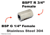 BSP G 1/4" FEMALE to BSPT Tapered R 3/4" FEMALE Stainless Sensor Adaptor Fitting
