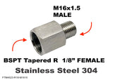BSPT Tapered R  1/8" FEMALE to M16x1.5 MALE Stainless Sensor Adaptor Fittings