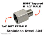 3/4" NPT FEMALE to BSPT Tapered R  1/2" MALE Stainless Sensor Adaptor Fittings