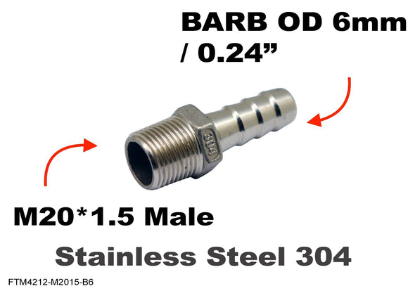 M20*1.5 MALE to BARB OD 6mm / 0.24
