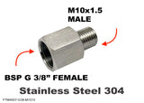 BSP G 3/8" FEMALE to M10x1.5 MALE Stainless Sensor Adaptor Fittings Conversion