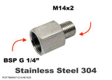 BSP G 1/4" FEMALE to M14x2 MALE Stainless Sensor Adaptor Fittings Conversion