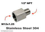 M12x1.25 FEMALE to 1/2" NPT MALE Stainless Sensor Adaptor Fittings Conversion