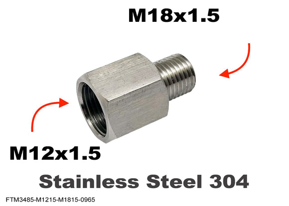 M12x1.5 Female to M18x1.5 Male Stainless Sensor Adaptor Fittings Conversion