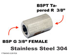 BSP G 3/8" FEMALE to BSPT R  3/8" FEMALE Stainless Sensor Adaptor Fittings