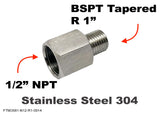1/2" NPT Female to BSPT Tapered R 1" Male Stainless Sensor Adaptor Fittings