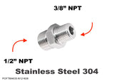 1/2" NPT MALE to 3/8" NPT MALE Stainless Sensor Adaptor Fittings Conversion