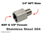 BSP G 3/8" FEMALE to 3/4" NPT MALE Stainless Sensor Adaptor Fittings Conversion