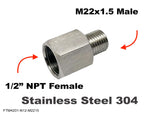 1/2" NPT Female to M22x1.5 Male Stainless Sensor Adaptor Fittings Conversion