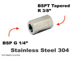 BSP G 1/4" FEMALE to BSPT Tapered R 3/8" FEMALE Stainless Fittings Conversion