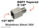 1/2" NPT Female to BSPT Tapered R 1/8" Male Stainless Sensor Adaptor Fittings