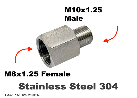 M8x1.25 Female to M10x1.25 Male Stainless Sensor Adaptor Fittings Conversion
